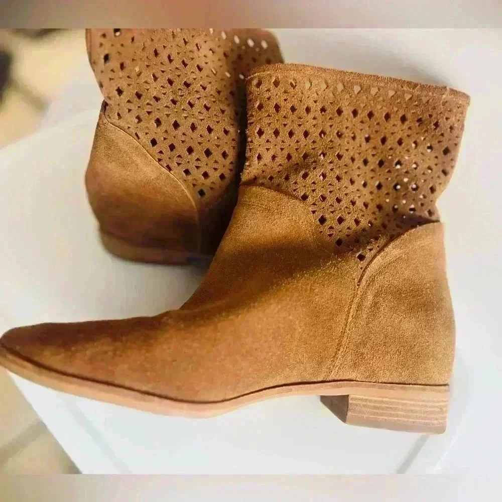 MICHAEL KORS Sunny Ankle Boots Leather Suede Booties Caramel Brown 8